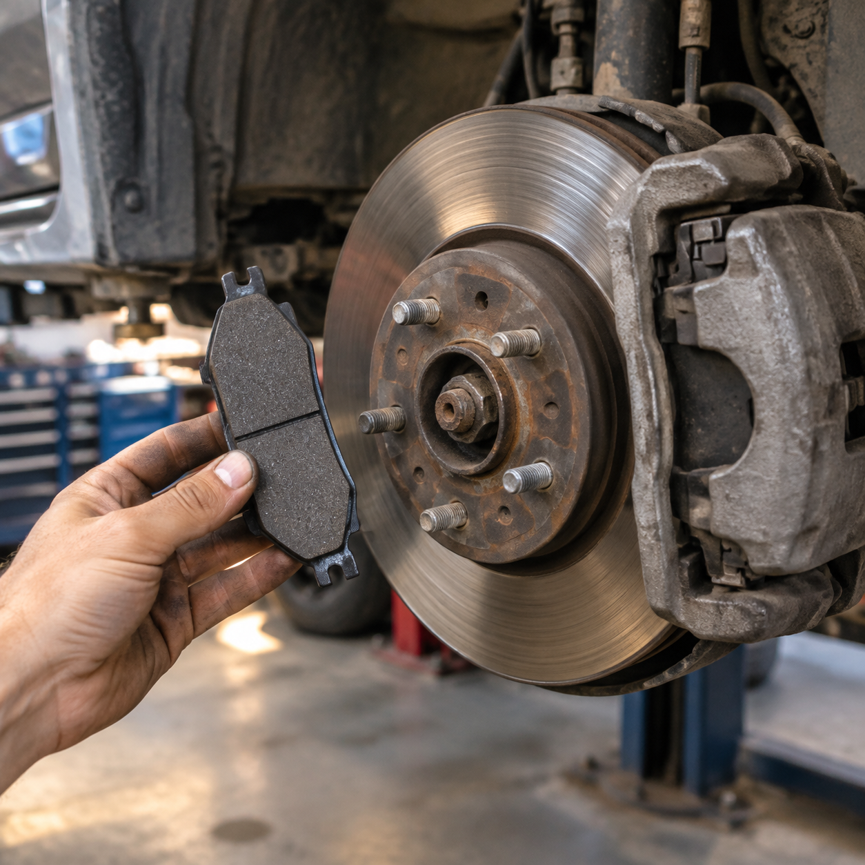 Brake disc and pad inspection on a vehicle