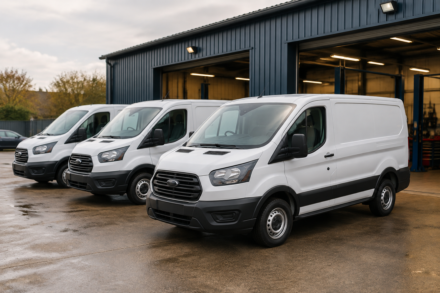 Small commercial fleet of vans parked together