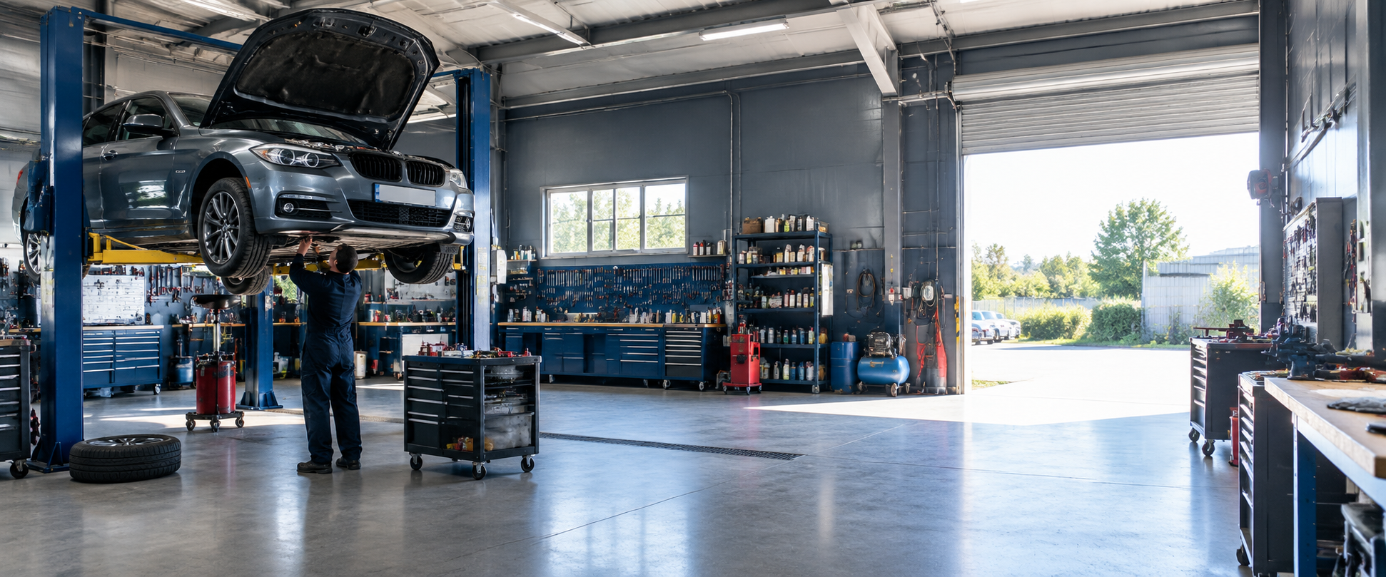 Vehicle in a workshop during repair work