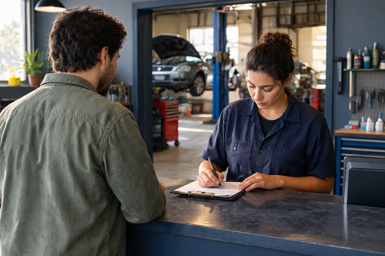 Service advisor taking details from a customer